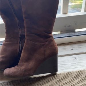 Suede wedge tall boot